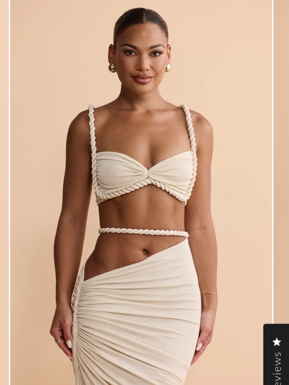 Twisted Rope-Trim Cream Mini Dress Set